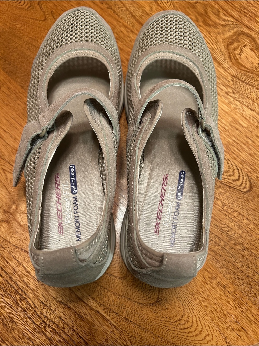 Skechers Taupe/Beige Mary Jane Comfort Flats with Strap